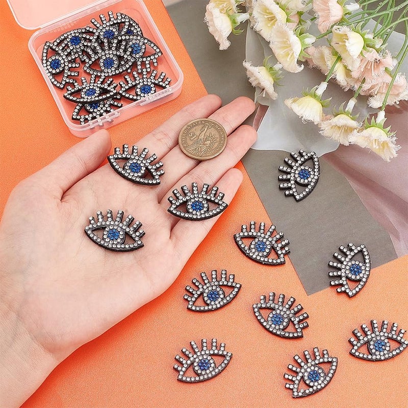 BEUNITONE 20pcs Evil Eye Embroidered Applique Patches Bling Rhinestone Beaded Patches Sew on Sparkling Eye Patches Crystal DIY Decorative Applique for Clothing Jeans Jackets Handbag Shoes DIY Decor - Image 4
